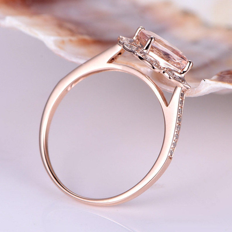 7mm Cushion Morganite Ring Vintage Floral Engagement Ring Rose Gold Diamond Wedding Band Unique Promise Ring Bridal Ring 14K image 4