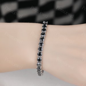 Round Cut Balck Color VVS Moissanite Bracelet Silver Tennis Bracelet Iced Out Bracelet Women Anniversary Gift Black Gemstone Wedding Jewelry