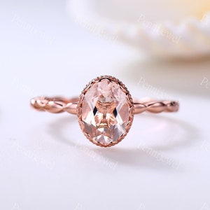 1.5CT Unique Natural Pink Morganite Ring Oval Cut Morganite Women Daily Ring 14k Rose Gold Art Deco Wedding Band Anniversary Bridal Ring