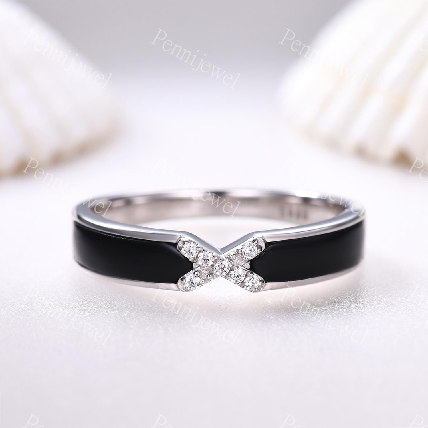★SENTIMENTS★ NO.613 [BLACK] RING Liza Black Wedding Ring Set for Woman Cz Gothic Engagement