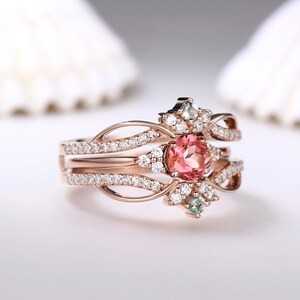 Unique Round Padparadscha Sapphire Engagement Ring,moss Agate Diamond ...