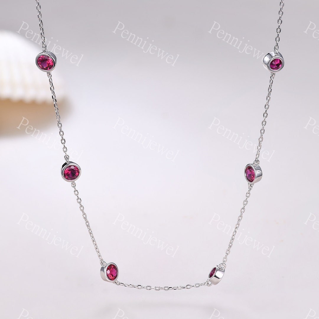 Charming Ruby Red Ruby Charm Necklace,july Birthstone Necklace,minimalist Ruby ...