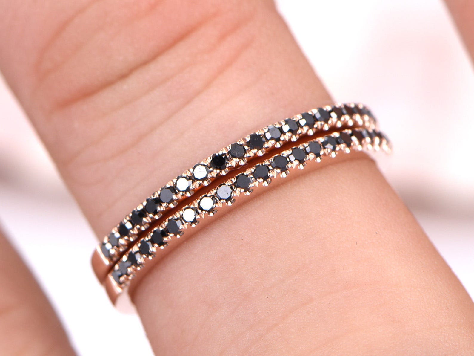 Black Diamond Wedding Band Diamond Bridal Ring Set Black Etsy