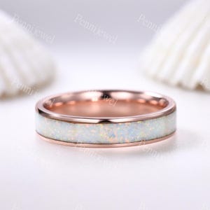 Opal Eternity Band,White Fire Opal Wedding Ring,Opal Jewelry,October Birthstone,Opal Stacking Ring,Rose Gold Band,Anniversary Gift For Women