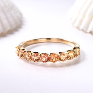 Yellow Sapphire Eternity Wedding Band Sapphire Stackable Ring Yellow Gemstone Ring 14K Gold Matching Band Anniversary Gift Sapphire Jewelry