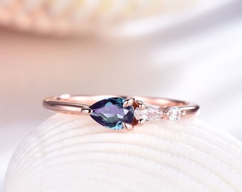 Alexandrite Ring Alexandrite Wedding Band 14k Rose Gold Moissanite Eternity Promise Jewelry Lab Stone Christmas Anniversary Gift For Her