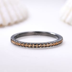Natürliche Citrin Hochzeit Band Gelb Citrin Eternity Band Solid Black Gold Ring Stapelbar Passender Ring Micro Pave Ring November Birthstone