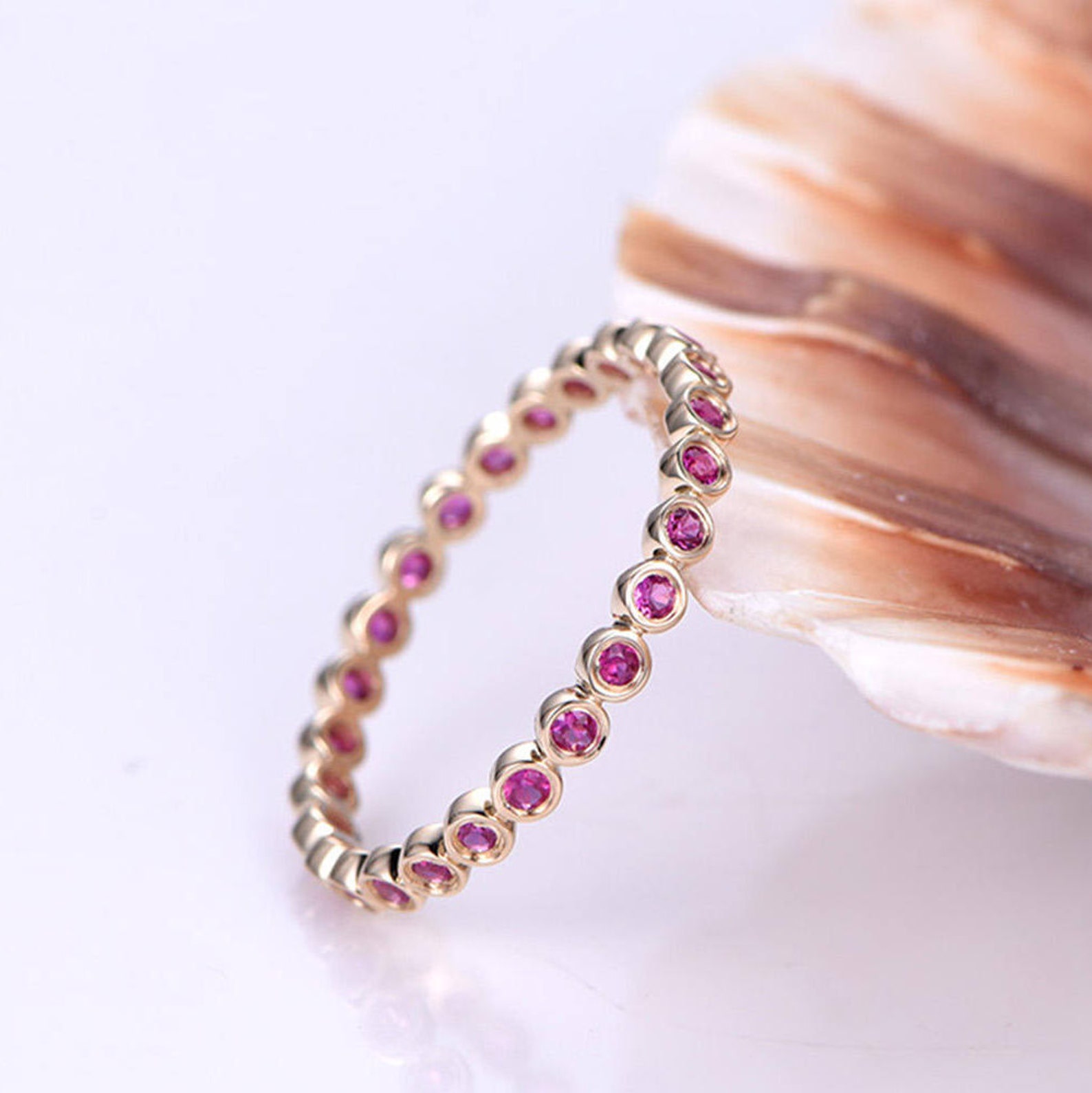 Ruby Wedding Ring Full Eternity Wedding Band Stackable Ruby Band Bezel ...