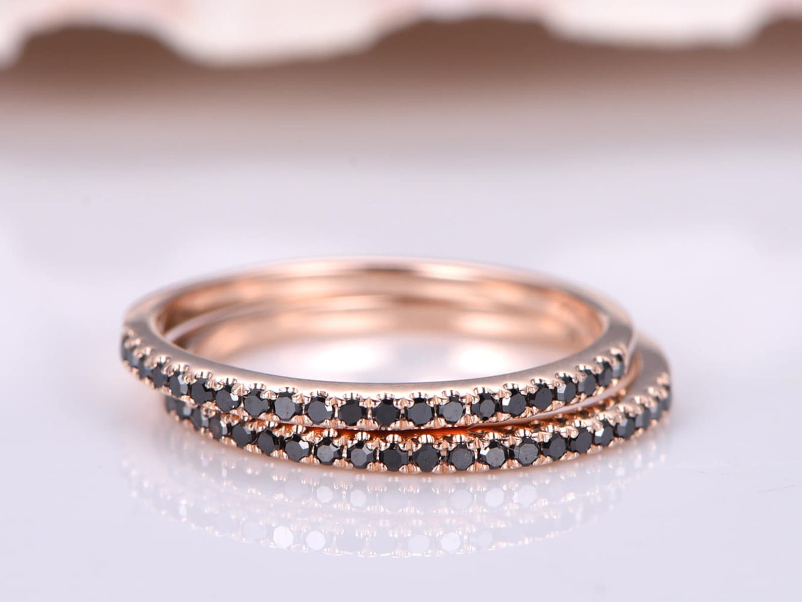 Black Diamond Wedding Band Diamond Bridal Ring Set Black Etsy