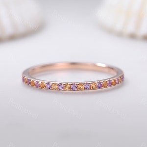 Amethist Citrien Ring Natuurlijke Amethist Citrien Trouwring 14k Rose Gold Petite Ring Halve Eeuwigheid Stapelen Matching Ring Gift Dunne Band
