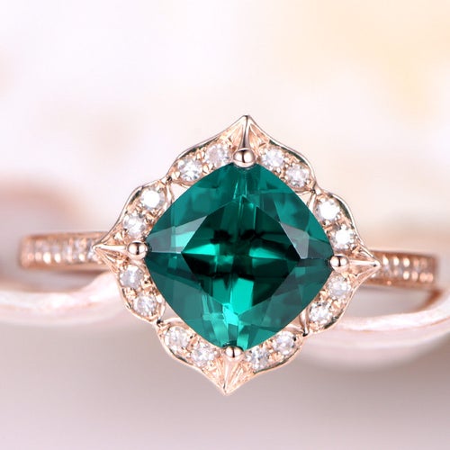 Emerald Engagement Ring 7mm Cushion Cut Emerald Ring - Etsy