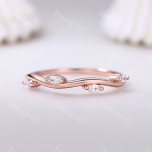 Dainty Vine Matching Band,Art Deco Marquise Moissanite Engagement Ring,Twig Curved Wedding Band,Vintage Stackable Rings,Delicate Bridal Gift