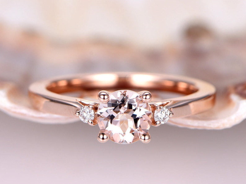 14k Rose Gold 5mm*7mm Emerald Cut Natural Morganite Wedding Ring Engagement Ring Anniversary Ring Promise Ring