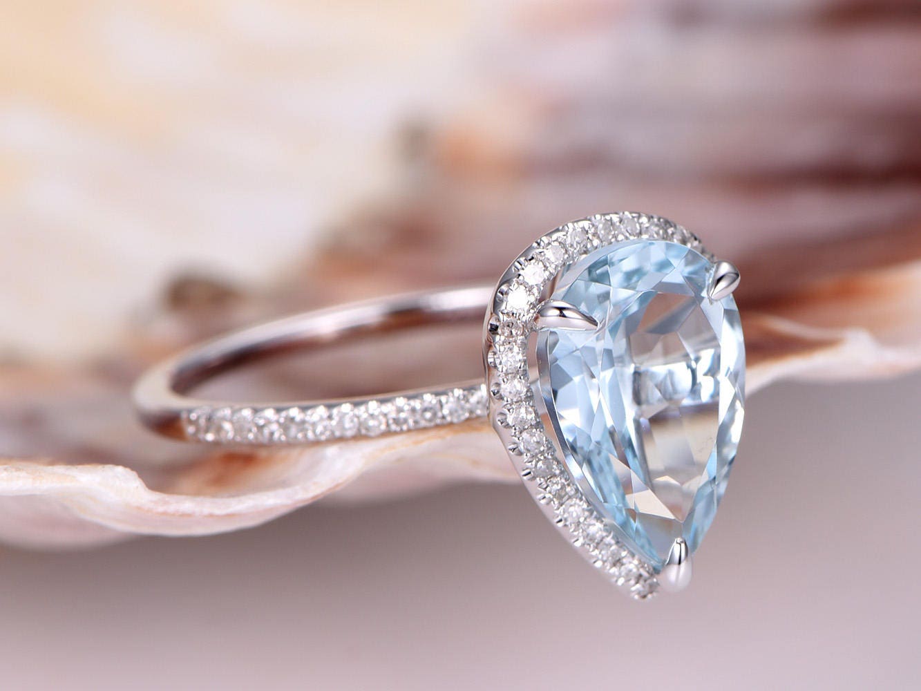 3ct Pear Shaped Aquamarine Engagement Ring VS Natural Blue | Etsy