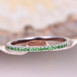 Natural tsavorite wedding band tsavorite ring 14k white gold half eternity ring engagement ring stacking matching band anniversary ring