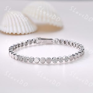 White Gold Moissanite Bracelet Silver Rhinestone Bracelet Pave Set Tennis Bracelet Moissanite Beaded Chain Bracelet Bridal Gift Fine Jewelry