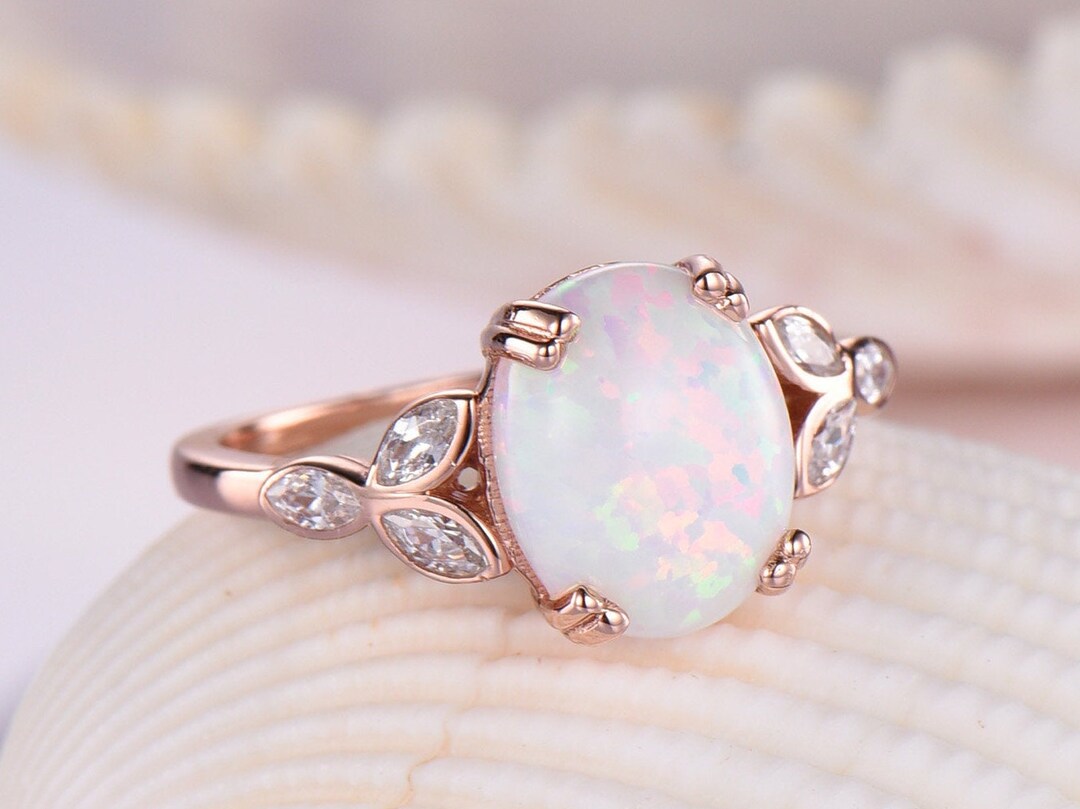 Vintage Floral Opal Engagement Ring Marquise Cut Moissanite Wedding ...