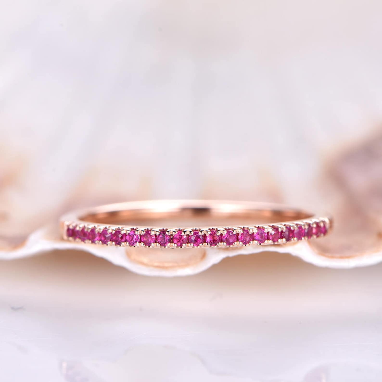 Ruby Wedding Ring Ruby Wedding Band Half Eternity Stacking Matching ...