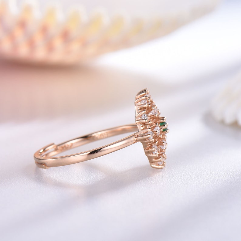 Adjustable CZ diamond emerald ring gift for women rose gold plated sterling silver 925 cubic zircon engagement ring fireworks design