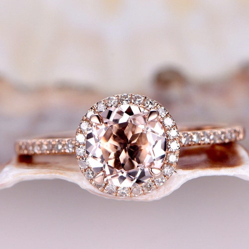 Morganite Engagement Ring Diamond Wedding Ring in 14k Rose - Etsy