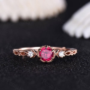 Ruby Ring Ruby Wedding Ring 14k Rose Gold Ruby Promise Ring Lab Stone Solitaire Ring Gift For Mom