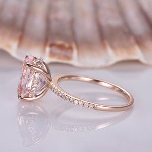 Morganite Engagement Ring 14k Rose Gold Solitaire Ring 8x10mm Oval Cut ...