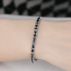 4mm Round Cut Black Moissanite Tennis Bracelet White Gold Iced Out Chain Bracelet Unisex Jewelry Anniversary Gift VVS Passes Diamond Tester