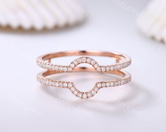 Half Eternity Moissanite Enhancer Wedding Band Rose Gold Engagement Ring Stacking Band Women Promise Custom Personalized Matching Band Ring