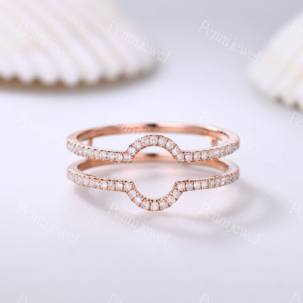 Half Eternity Moissanite Enhancer Wedding Band Rose Gold Engagement Ring Stacking Band Women Promise Custom Personalized Matching Band Ring