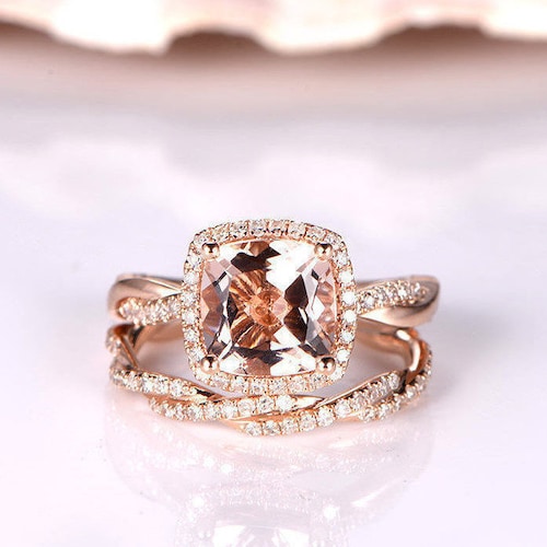 14k Rose Gold Morganite Engagement Ring Set Art Deco Morganite - Etsy