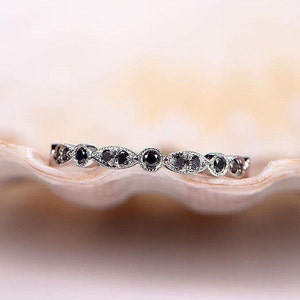 Schwarzer Diamant Ehering halbe Ewigkeit Ring solide 14 Karat Weißgold Verlobungsring Stapel passende Band Jubiläumsring Marquise Set