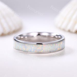 Opal Eternity Band,White Fire Opal Wedding Ring,Opal Jewelry,October Birthstone,Opal Stacking Ring,White Gold Band,Anniversary Gift For Her
