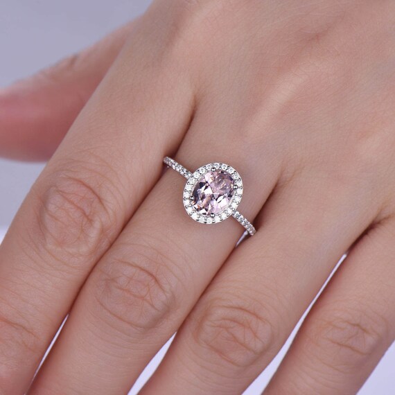 Pink Morganite Engagement Ring Oval Cut Pink Stone White Gold Solitaire Ring