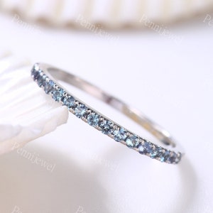 Alexandrite Wedding Band,Half Eternity Alexandrite Ring,Thin Matching Stacking Band,June Birthstone,Anniversary Birthday Gift,White Gold