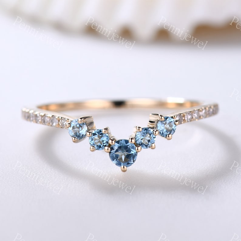 Stacking Ring Blue Topaz Wedding Band Half Eternity Diamond - Etsy