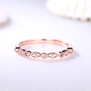 Art Deco 1.5mm Morganite Wedding Band,Half Eternity Marquise Morganite Ring,Engagement Stacking Matching Band,Pink Gemstone,Anniversary Ring