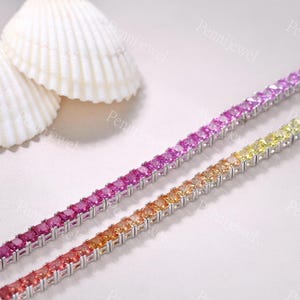 925 Sterling Silber Saphir Unisex Regenbogen Halskette Bunte Kette Halskette Regenbogen Multi Saphir Halskette Ombre Tennis Halskette Geschenkidee