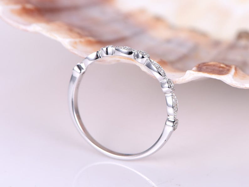Custom order,5x7mm emerald cut CZ engagement ring,half eternity Milgrain Diamond wedding band,solid 14k rose gold,size 7.5