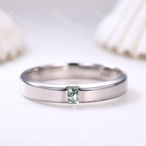 Green Moss Agate Ring,Mens Wedding Band,Nature Inspired Ring,Sterling Silver Ring,Comfort Fit Band,Handmade Gift For Him,Moss Agate Jewelry
