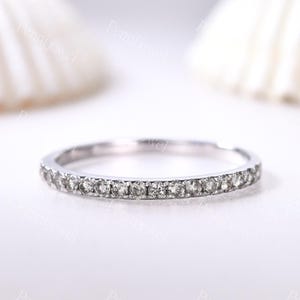 Salt and Pepper Diamond Wedding band,Grey Diamond Eternity Band,Diamond Matching Ring,Pave Stackable Ring,White Gold Ring,Minimalist Jewelry