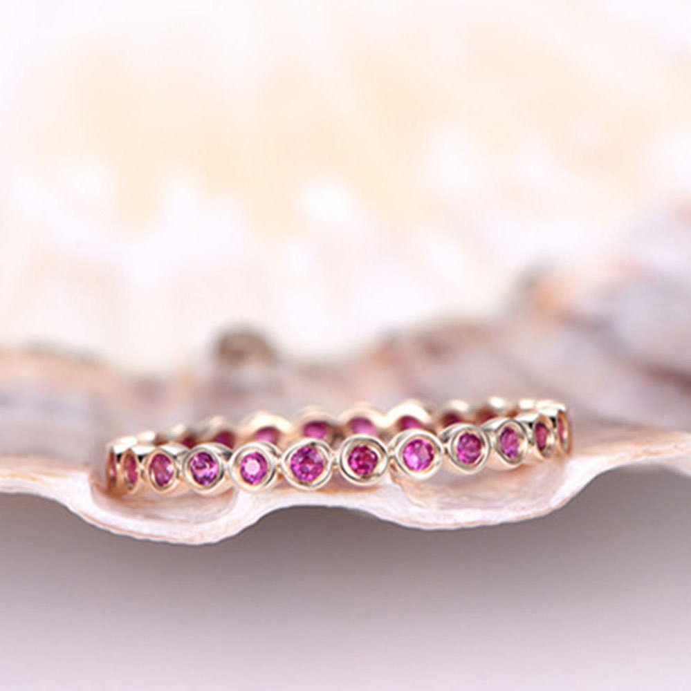 Ruby Wedding Ring Full Eternity Wedding Band Stackable Ruby Band Bezel ...