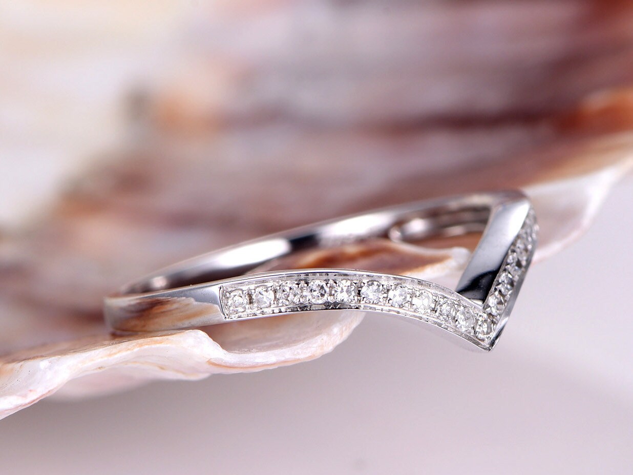 Curved Wedding Band V Shape Wedding Band Half Eternity Curved Etsy