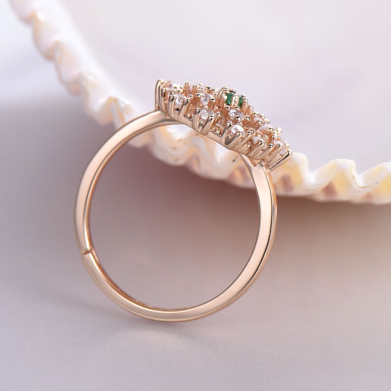 Adjustable CZ diamond emerald ring gift for women rose gold plated sterling silver 925 cubic zircon engagement ring fireworks design