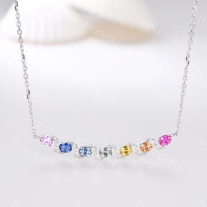 Natural Rainbow Sapphire Pendant Necklace Oval Shaped Straight Necklace Minimalist Layered Necklace Promise Gift For Women Sapphire Jewelry