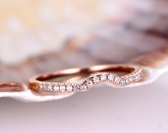 Natural diamond ring Women curved wedding band Half eternity band Rose gold Promise bridal band Unique diamond wedding band Anniversary gift