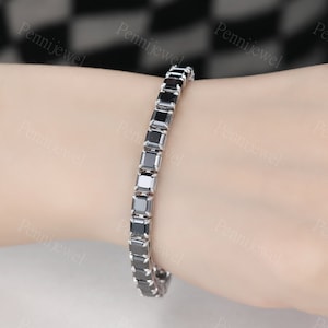 Asscher Cut Black Moissanite Tennis Bracelet Sterling Silver Black Gemstone Chain Bracelet Certified Hip Hop Party Jewelry For Women For Men