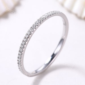 Dainty Micro Pave Eternity Diamond Ring,Delicate Diamond Wedding Band,Half Eternity Stacking Ring,Diamond Matching Band,Promise Gift for Her