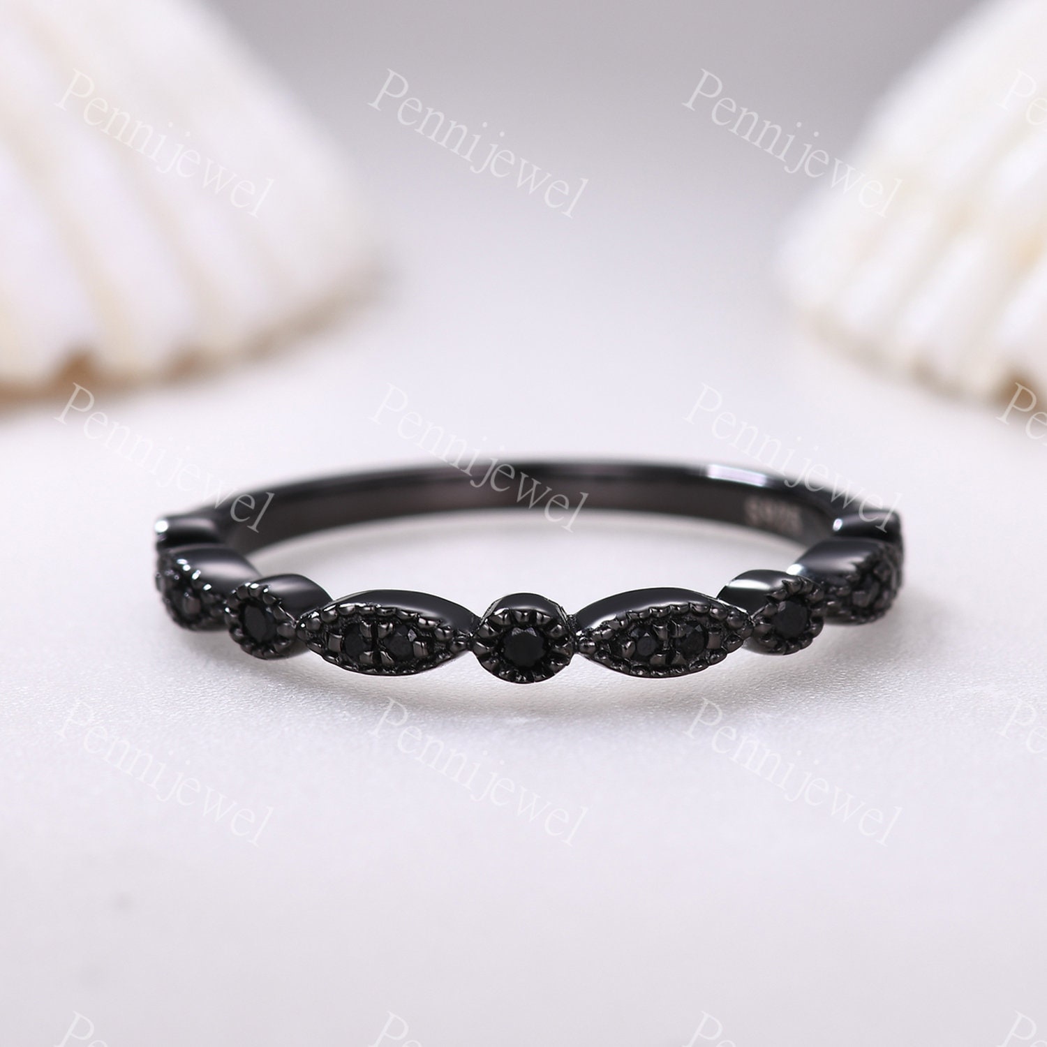Genuine Black Diamond Wedding Band,Black Gold Eternity Band,Mirco Pave Band,Women Stackable Matching Band,Anniversary Gift,Art Deco Jewelry