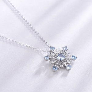 Blue Topaz Necklace White Gold Plated Snowflake Necklace Sterling ...