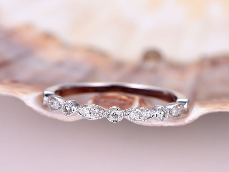 Custom order,5x7mm emerald cut CZ engagement ring,half eternity Milgrain Diamond wedding band,solid 14k rose gold,size 7.5